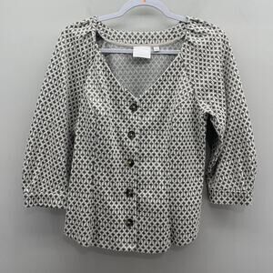 Ett:twa Anthropologie Brocade Suit Jacket Womens Small White Gray Gold 3/4 Puff